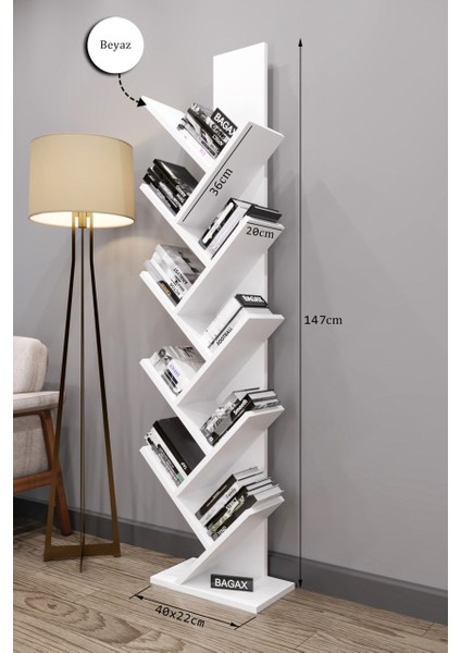 Likya Model, Beyaz Renk, 10 Raflı Dekoratif Kitaplık-Organizer