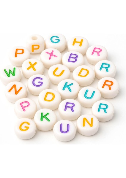 Harf Boncuk Elips Renkli Beyaz 6 mm 250 gr