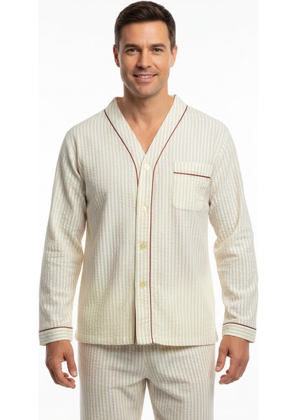 Erkek Pijama Takımı %100 Ipek Kumaş Klasik Model Cepli Rahat Tam Kalıp