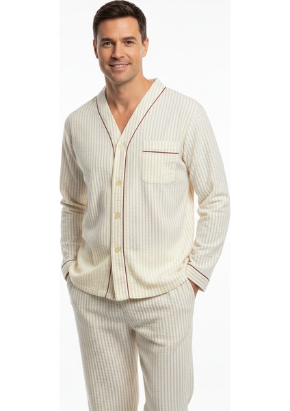 Erkek Pijama Takımı %100 Ipek Kumaş Klasik Model Cepli Rahat Tam Kalıp fırsatları
