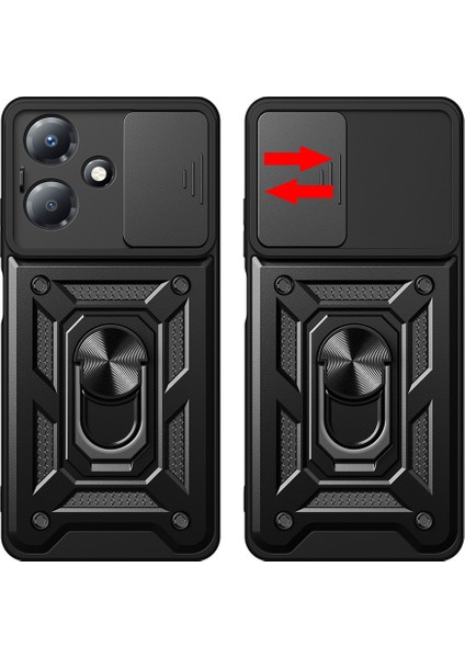 Infinix Hot 30 Play Kılıf Magnetik Standlı Kamera Korumalı Khyr Sürgülü Vega Kapak - Siyah fırsatları