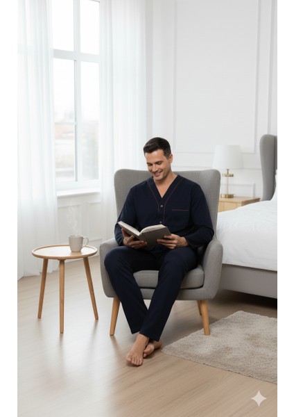 Erkek Pijama Takımı %100 Ipek Kumaş Klasik Model Cepli Rahat Tam Kalıp fırsatları