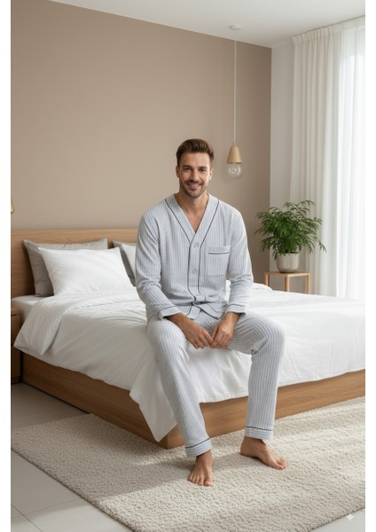 Erkek Pijama Takımı %100 Ipek Kumaş Klasik Model Cepli Rahat Tam Kalıp indirimleri