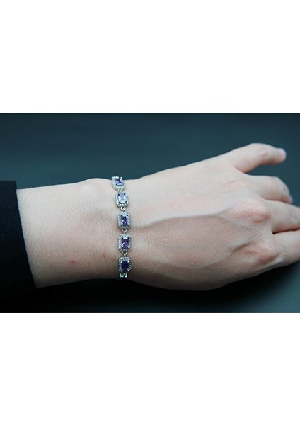 925 Ayar Gümüş 5'li Baget Lila Kadın Bileklik SB00039 fiyatları