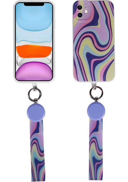 Apple iPhone 11 Kılıf Desenli El Askılı Ipli Tygo Arte Silikon Kapak-No3