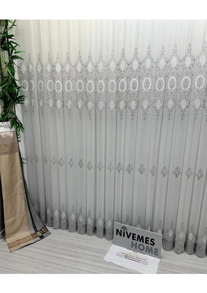 Nivemeshome Milano 4014 Gümüş Detaylı 1/3 Sık Pileli Tül Perde Apm fiyatları