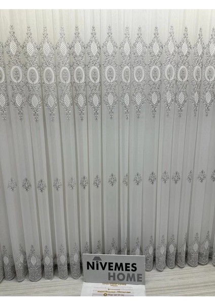 Nivemeshome Milano 4014 Gümüş Detaylı 1/3 Sık Pileli Tül Perde Apm