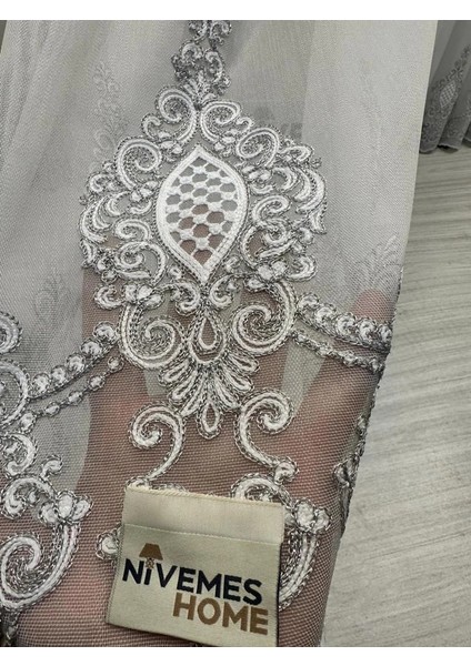 Nivemeshome Milano 4014 Gümüş Detaylı 1/3 Sık Pileli Tül Perde Apm