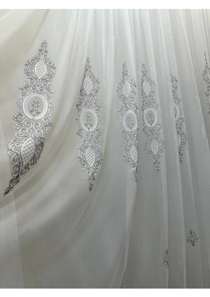 Nivemeshome Milano 4014 Gümüş Detaylı 1/3 Sık Pileli Tül Perde Apm