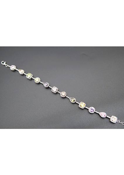 925 Ayar Gümüş 12'li Renkli Zirkon Kadın Bileklik SB00042 modelleri