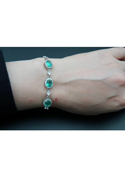 925 Ayar Gümüş 3'li Zirkon Yeşil Taşlı Kadın Bileklik SB00043 fiyatları