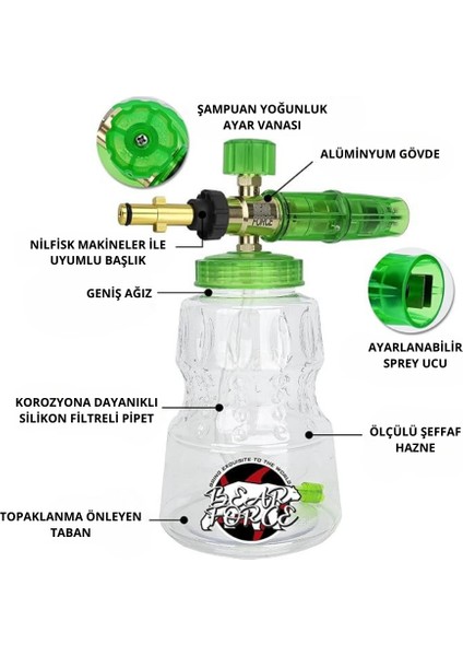 Bear Force Foam Lance Köpük Yapıcı Aparat 1l Köpük Aparatı Basınçlı Yıkama Makineleri Için Köpük Aparatı Çift Nozzle ile Birlikte Foam Canon fiyatları