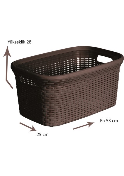 2'li Set Hasır Desenli Plastik Kahverengi Çamaşır Sepeti & Kahverengi Çamaşır Selesi