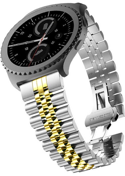 Gear S3 Uyumlu Krd-36 22MM Metal Kordon Tygo - Gümüş-Gold fiyatları