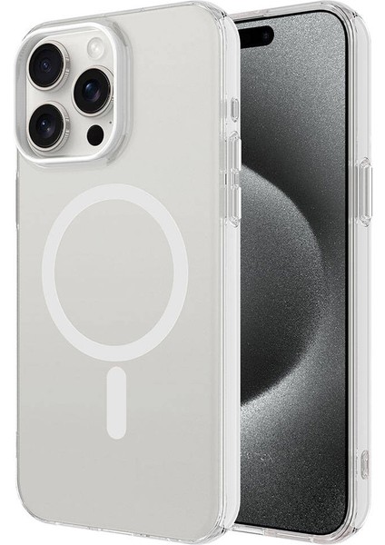 iPhone 15 Pro Max Uyumlu Tygo Magsafe Şarj Özellikli Buzlu Transparan C-Pro Sert Kapak-Renksiz
