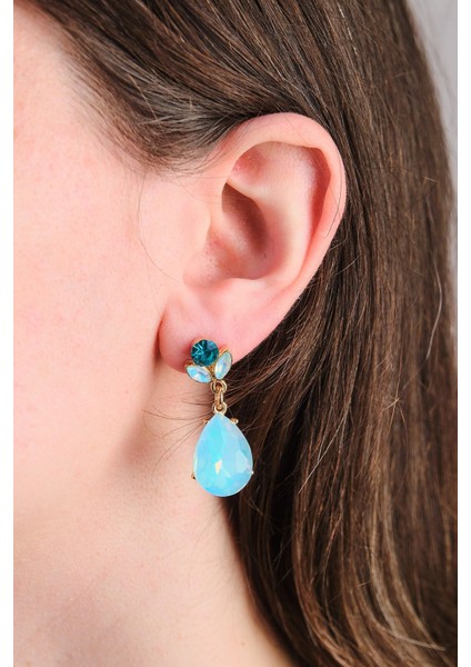 Mavi Zirkon Taşlı Armut Çelik Küpe