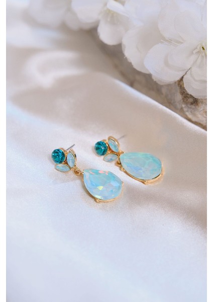 Mavi Zirkon Taşlı Armut Çelik Küpe modelleri