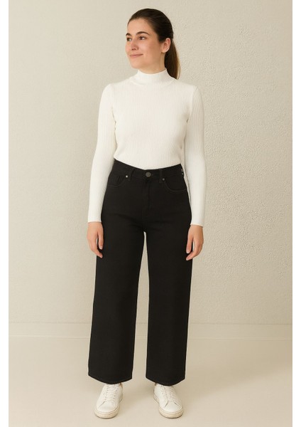 -Wıde Leg Esnek Likralı Kot Pantolon