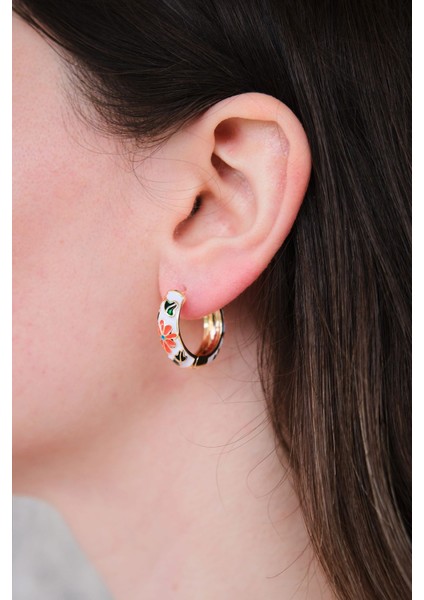 Daisy Beyaz Turuncu Mineli Halka Çelik Küpe fiyatları