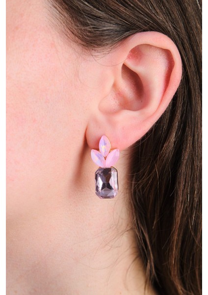 Zirkon Taşlı Pembe Ananas Çelik Küpe