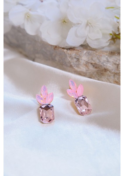 Zirkon Taşlı Pembe Ananas Çelik Küpe modelleri