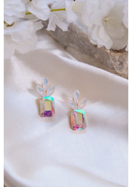 Zirkon Taşlı Renkli Ananas Çelik Küpe