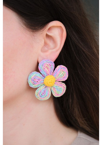 Mavi Mor Hasır Kaplama Sallantılı Papatya Exclusive Küpe fiyatları