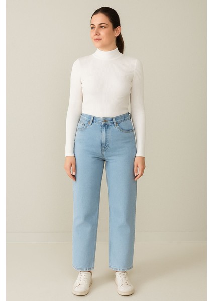 -Wıde Leg Esnek Likralı Kot Pantolon