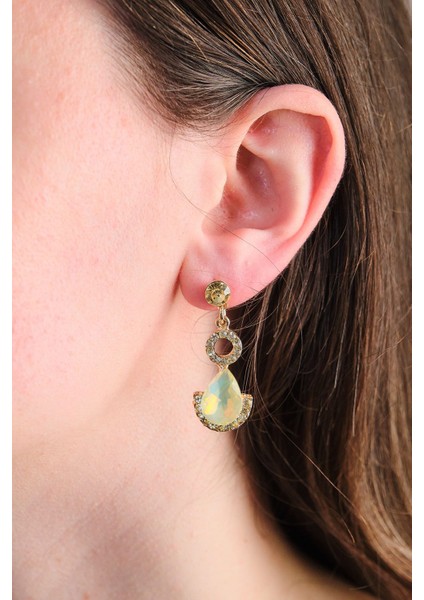 Altın Kaplama Zirkon Taşlı Yeşil Sallantılı Damla Çelik Küpe