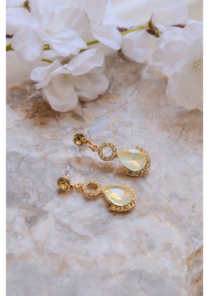 Altın Kaplama Zirkon Taşlı Yeşil Sallantılı Damla Çelik Küpe fiyatları