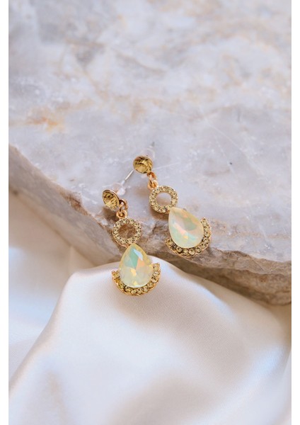 Altın Kaplama Zirkon Taşlı Yeşil Sallantılı Damla Çelik Küpe modelleri