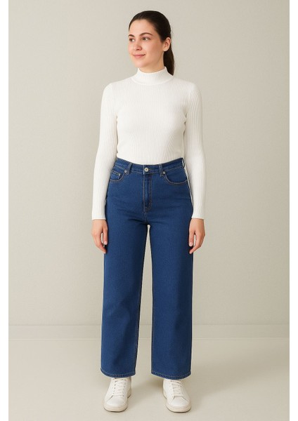 -Wıde Leg Esnek Likralı Kot Pantolon