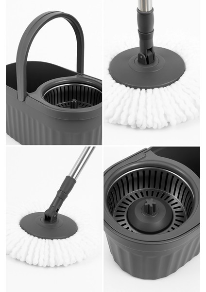 Otomatik Mop Seti Paspas ve Sıkma Kovası, 360° Döner Başlıklı Mikrofiber Yer Temizleme Gri fiyatları
