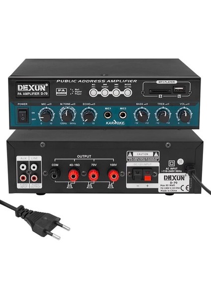 Dexun D-70 Usb-Sd-Aux-Bluetooth Destekli 50 Watt 100 Volt 4-16 Ohm Hat Trafolu Anfi fiyatları