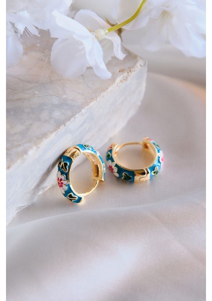 Daisy Mavi Beyaz Mineli Halka Çelik Küpe fiyatları