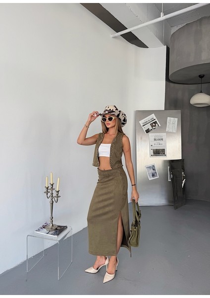 Kadın Suni Süet Yırtmaçlı Esnek Uzun Etek fırsatları