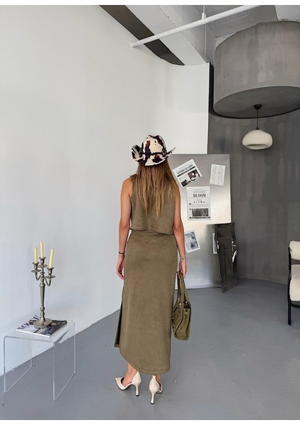 Kadın Suni Süet Yırtmaçlı Esnek Uzun Etek indirimleri