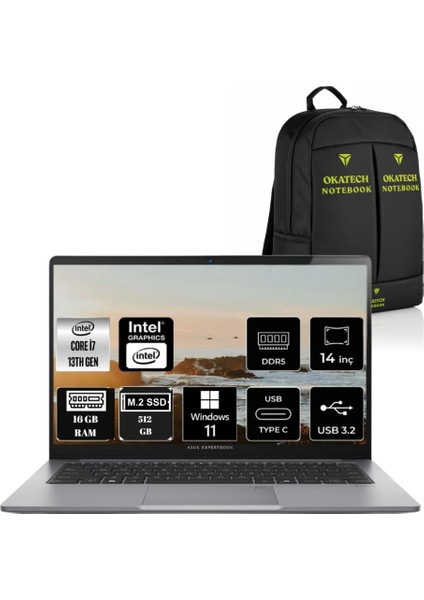 Expertbook P1 Intelcore I7 13620H 16GB 512GB SSD 14"fhd WIN11PRO Dizüstü Bilgisayar & Okatechçanta indirimleri