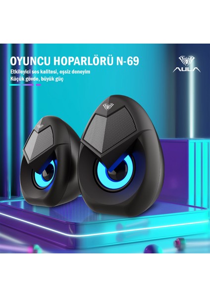 N-69 2*3W Rgb LED Işıklı Masaüstü Oyuncu Laptop Pc Bilgisayar Hoparlörü fiyatları