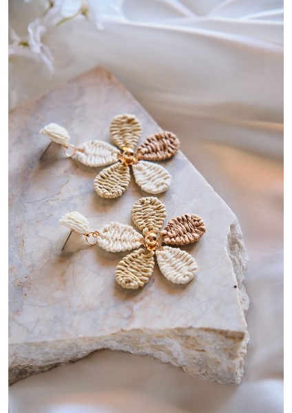 Bej Kahve Hasır Kaplama Sallantılı Papatya Exclusive Küpe fırsatları