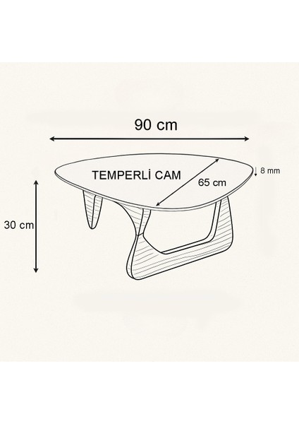 Orta Sehpa - Naturel Renkli Asimetrik Model 90X65 cm ( Temperli Cam )