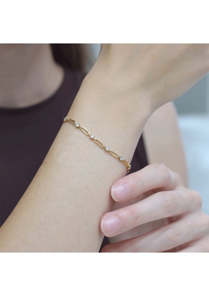 Oval Zincir Aralıklı Tektaş Bileklik