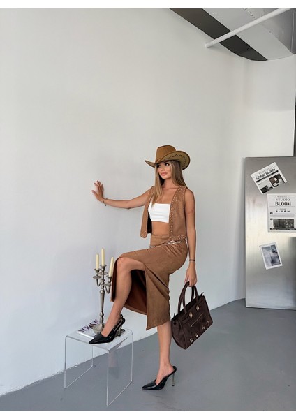 Kadın Suni Süet Yırtmaçlı Esnek Uzun Etek fırsatları