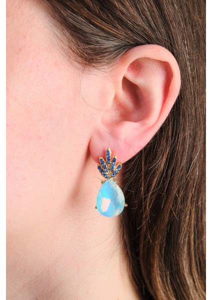 Zirkon Taşlı Mavi Ananas Çelik Küpe