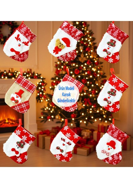 Yılbaşı Desenli Kırmızı Çorap Yılbaşı Süsü modelleri