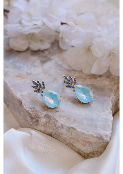 Zirkon Taşlı Mavi Ananas Çelik Küpe fiyatları