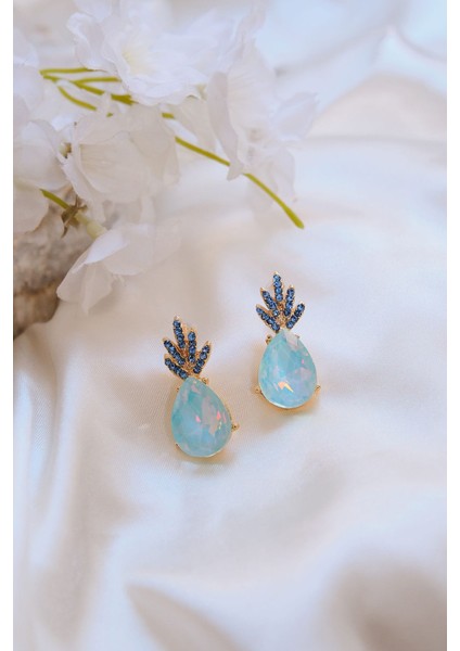 Zirkon Taşlı Mavi Ananas Çelik Küpe modelleri