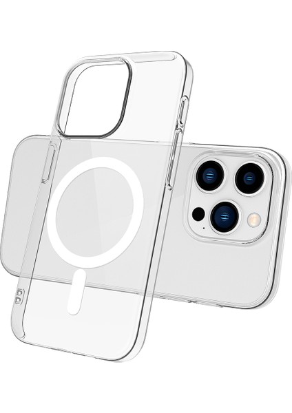 iPhone 15 Pro Max Uyumlu Tygo Magsafe Şarj Özellikli Şeffaf Tek Kamera Çerçeveli Porto Kapak-Renksiz fırsatları