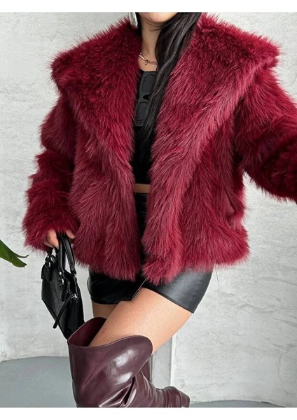 Kadın Yumuşak Tüylü Kısa Kürk Ceket Mont