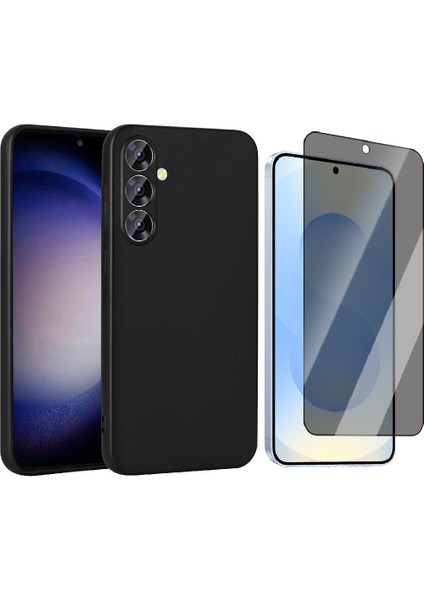 Samsung Galaxy S24 Plus Kılıf Zore Premier Silikon Kapak + Parmak Izi Okumalı Hayalet Cam Ekran Koruyucu